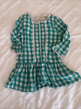 Mini Boden Green & White Gingham Peplum Blouse